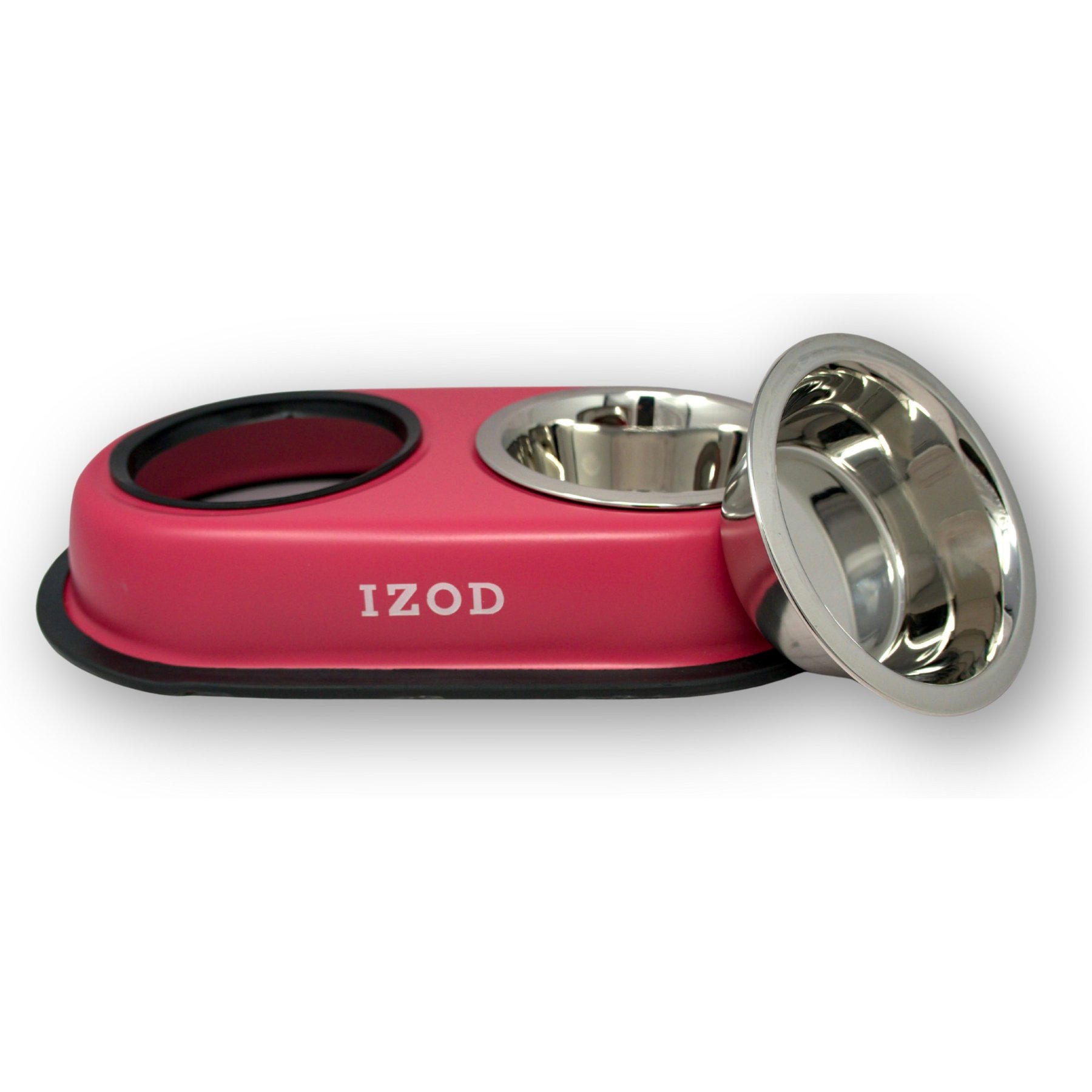 IZOD Pet Stainless Steel Double Feeder Dog Bowl, Red