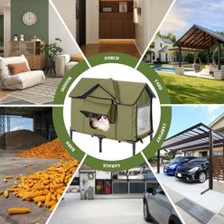 Ownpets Coated-Metal Outdoor Heated Cat House, Olive Green, X-Large slide 2 of 9