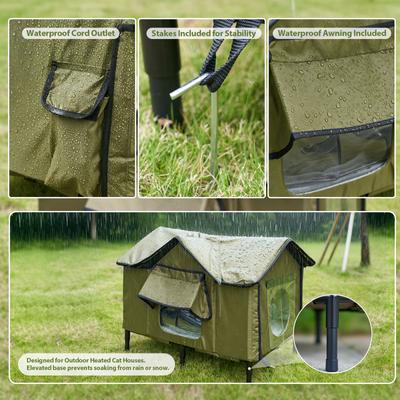 Show full view: Ownpets Coated-Metal Outdoor Heated Cat House, Olive Green, X-Large slide 5 of 9