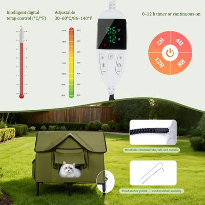 Show full view: Ownpets Coated-Metal Outdoor Heated Cat House, Olive Green, X-Large slide 3 of 9