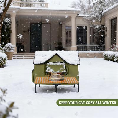 Show full view: Ownpets Coated-Metal Outdoor Heated Cat House, Olive Green, X-Large slide 4 of 9