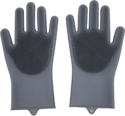 WZ PET Multi-Functional Dog, Cat, Rabbit & Horse Beauty Bathing Gloves, Medium, 2 count, Gray