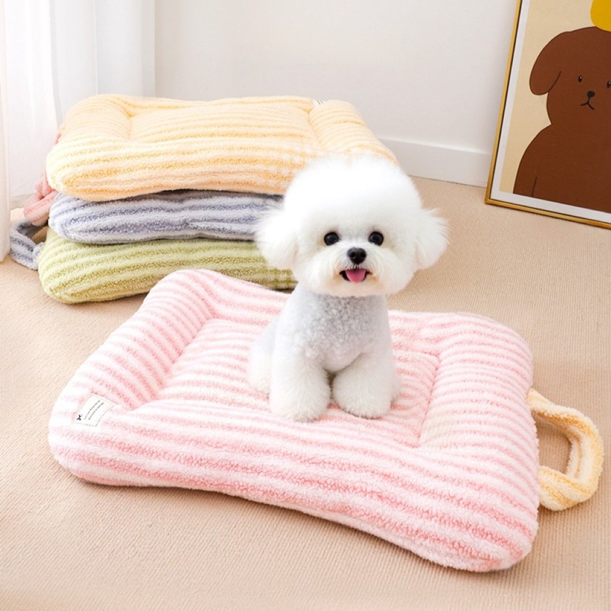 Fairela Double Sided Plush Square Cat Bed Mat with Raised Edges, Medium, Pink
