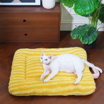 Show full view: Fairela Double Sided Plush Square Cat Bed Mat with Raised Edges, Medium, Yellow slide 3 of 9