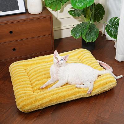 Show full view: Fairela Double Sided Plush Square Cat Bed Mat with Raised Edges, Medium, Yellow slide 2 of 9