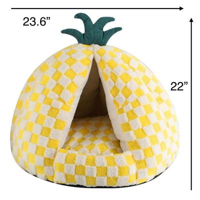 Show full view: Fairela Pineapple-Shaped Covered Cat Camping Bed with Plush Cushion, Yellow, Medium slide 5 of 9