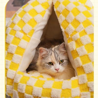 Show full view: Fairela Pineapple-Shaped Covered Cat Camping Bed with Plush Cushion, Yellow, Medium slide 7 of 9