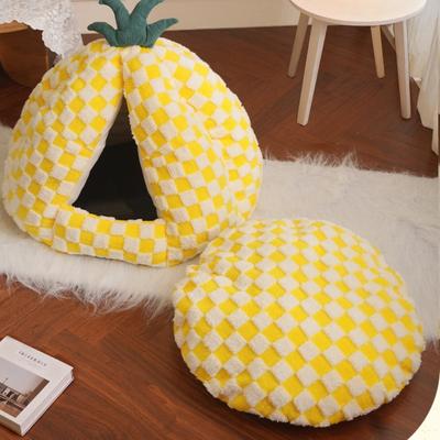 Show full view: Fairela Pineapple-Shaped Covered Cat Camping Bed with Plush Cushion, Yellow, Medium slide 2 of 9