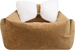 Fairela Anti-Fur Plush Cat Bed with Removable Cushions, Brown/White, Medium