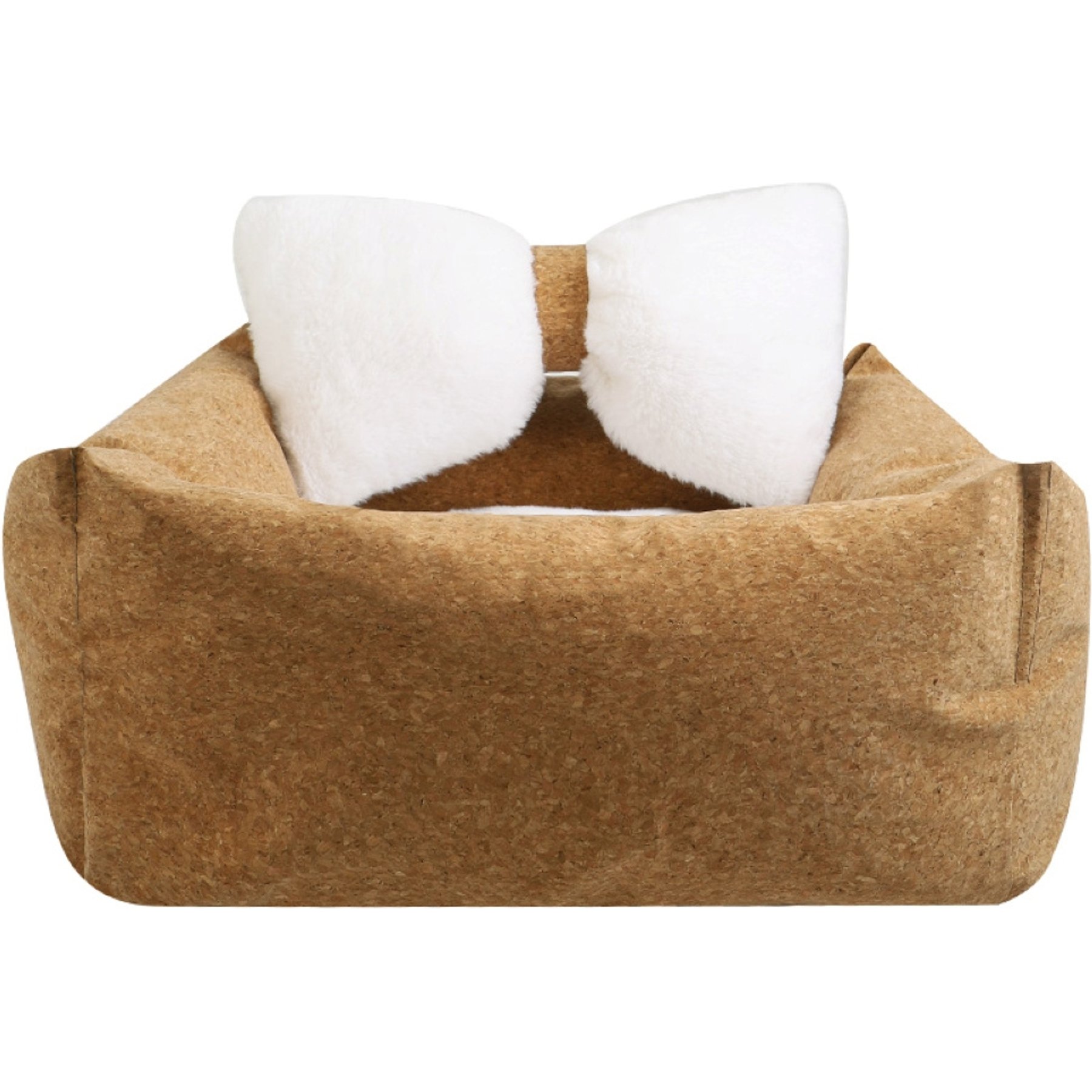Fairela Anti-Fur Plush Cat Bed with Removable Cushions, Brown/White, Medium