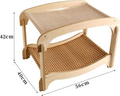 Fairela Two-Tier Cat Lounger Bed with Wooden Frame Hammock, Beige, Large slide 2 of 9