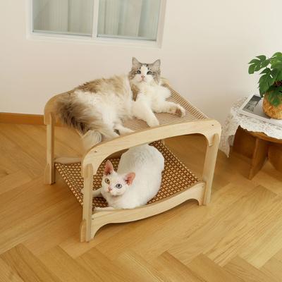 Show full view: Fairela Two-Tier Cat Lounger Bed with Wooden Frame Hammock, Beige, Large slide 5 of 9