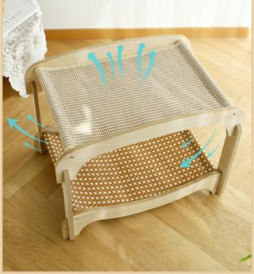 Show full view: Fairela Two-Tier Cat Lounger Bed with Wooden Frame Hammock, Beige, Large slide 7 of 9