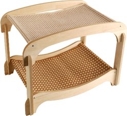 Fairela Two-Tier Cat Lounger Bed with Wooden Frame Hammock, Beige, Large