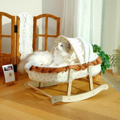 Show full view: Fairela French-Style Rocking Cat Bed with Wooden Stand & Canopy, White, Medium slide 2 of 9
