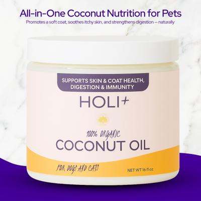 Show full view: HOLI Organic Virgin Cold-Pressed Coconut Oil Skin & Coat Supplement for Dogs, 16-fl oz bottle slide 5 of 6