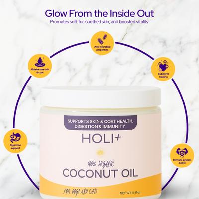 Show full view: HOLI Organic Virgin Cold-Pressed Coconut Oil Skin & Coat Supplement for Dogs, 16-fl oz bottle slide 3 of 6
