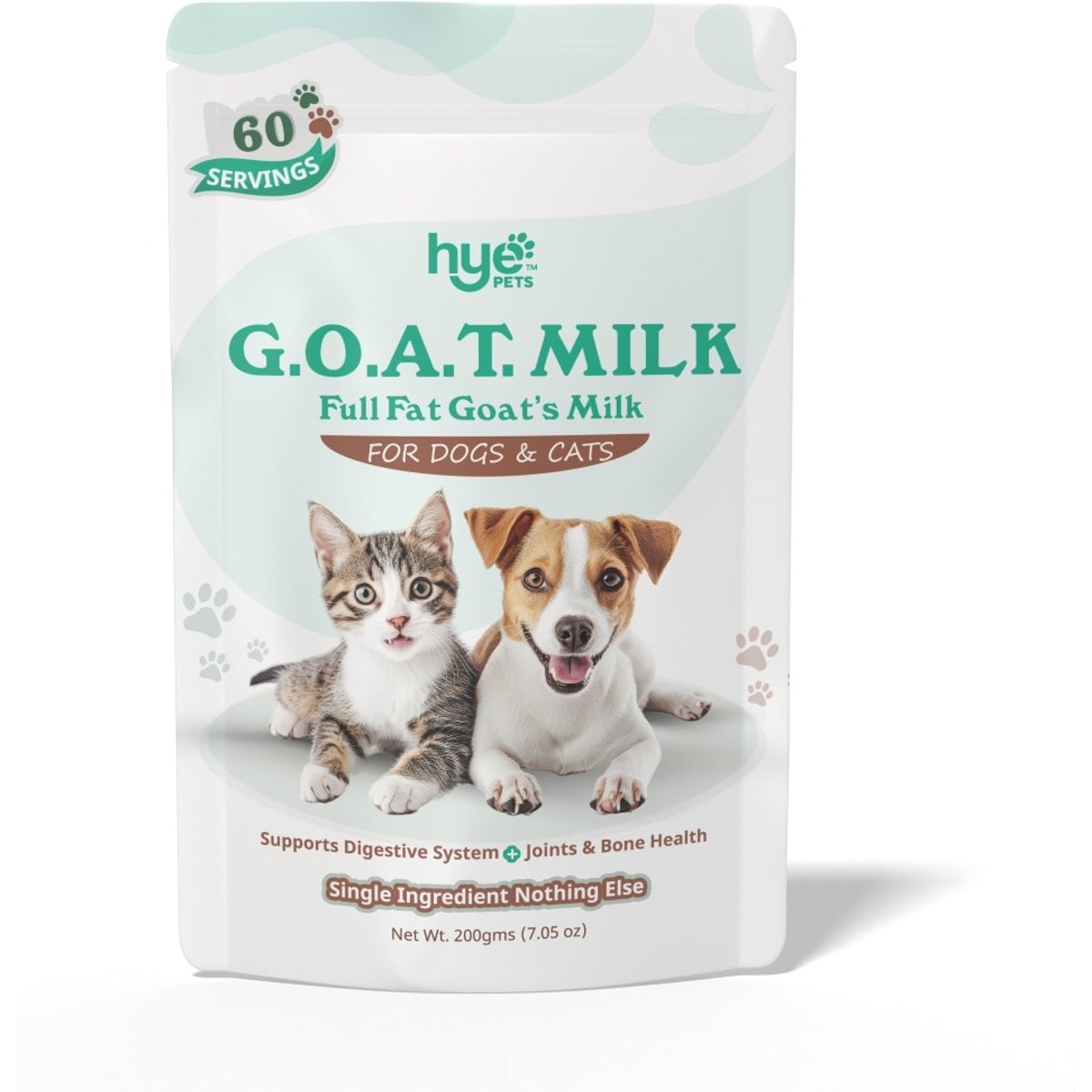 HYE Pets Whole Goat Milk Powder Digestive Health Powder Supplement Dog Food Topper, 7.05-oz