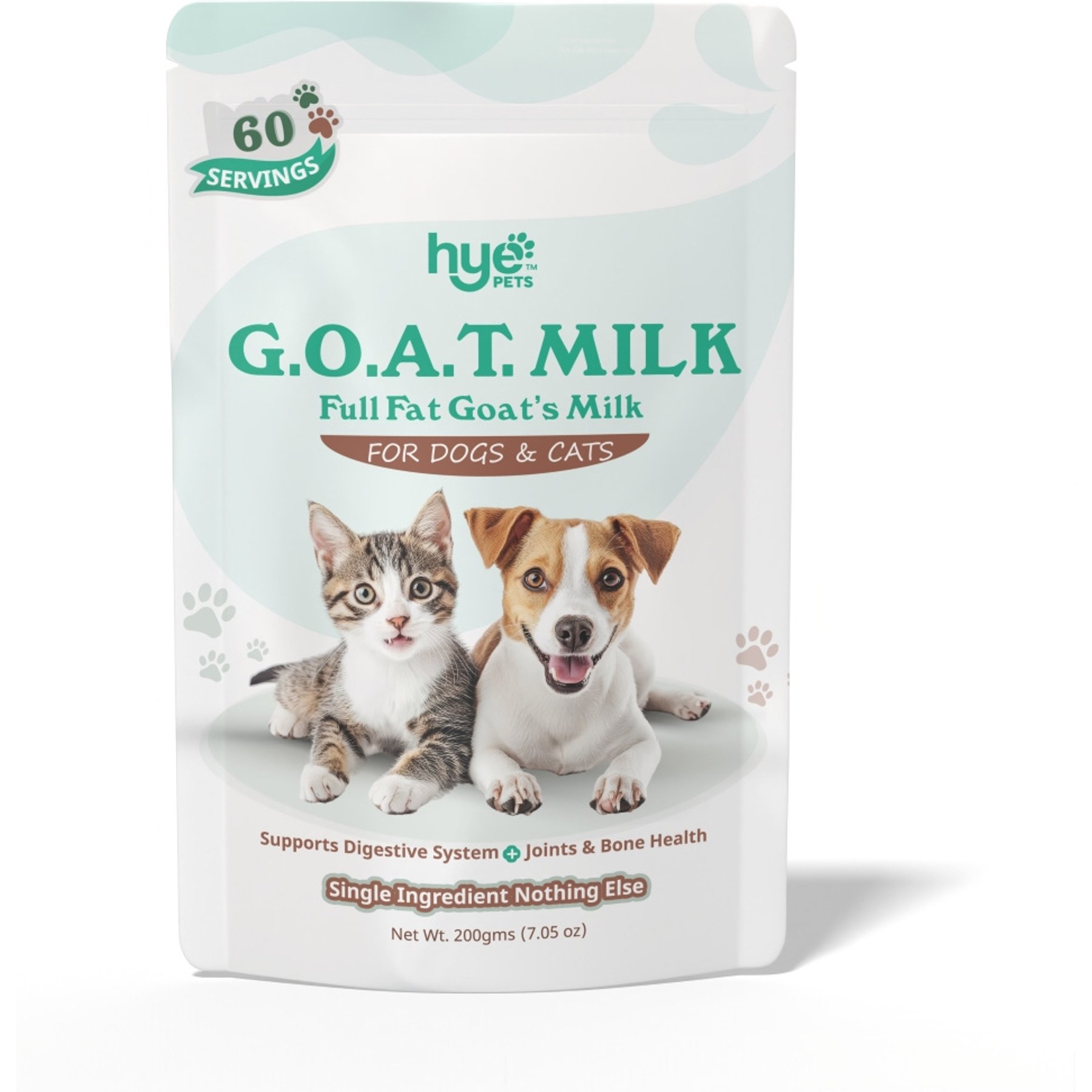 HYE Pets Whole Goat Milk Powder Digestive Health Powder Supplement Dog Food Topper, 7.05-oz
