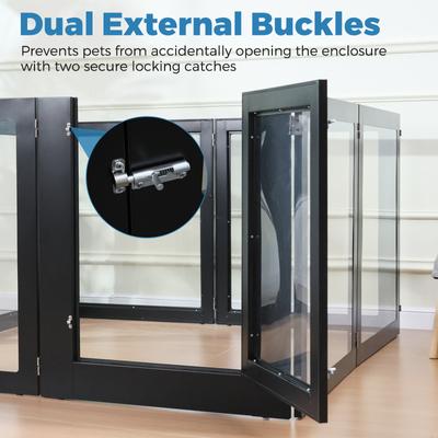 Show full view: RYPetmia Heavy Duty Clear Acrylic Dog, Cat & Small Pet Playpen with Door, Small, 6-panel, Black slide 6 of 10