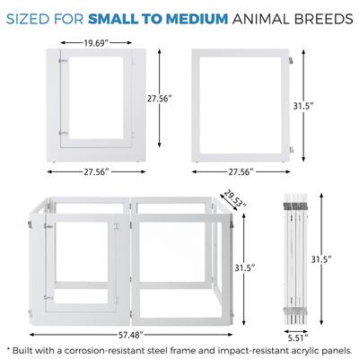 Show full view: RYPetmia Heavy Duty Clear Acrylic Dog, Cat & Small Pet Playpen with Door, Small, 6-panel, White slide 5 of 10
