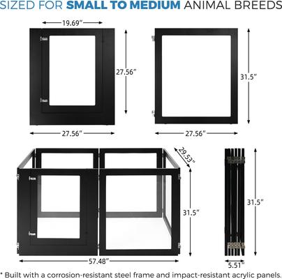 Show full view: RYPetmia Heavy Duty Clear Acrylic Dog, Cat & Small Pet Playpen with Door, Small, 6-panel, Black slide 4 of 10