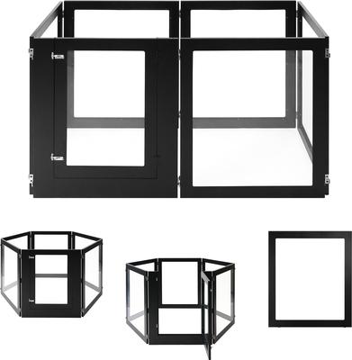 Show full view: RYPetmia Heavy Duty Clear Acrylic Dog, Cat & Small Pet Playpen with Door, Small, 6-panel, Black slide 3 of 10