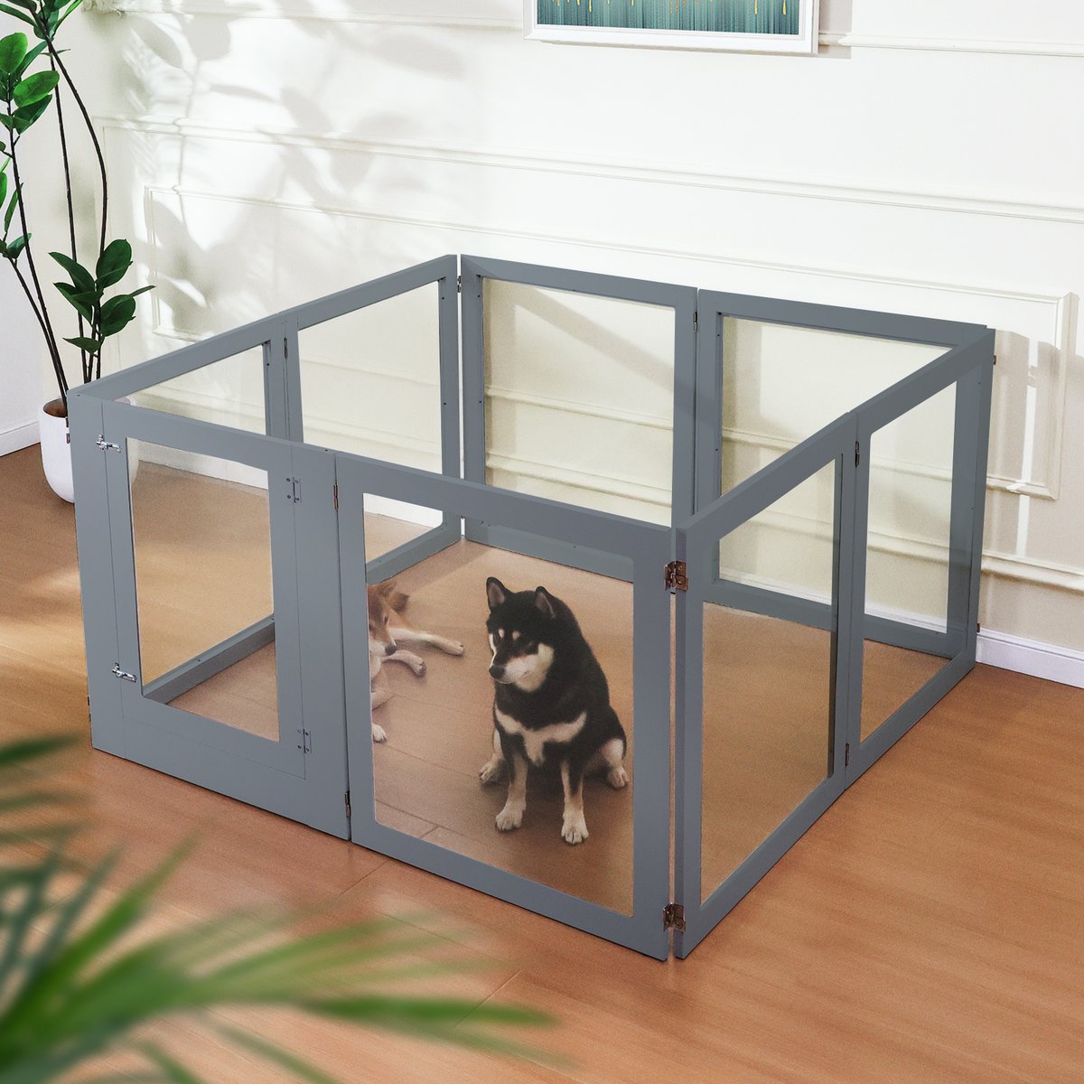 RYPetmia Heavy Duty Clear Acrylic Dog, Cat & Small Pet Playpen with Door, Grey, Medium, 8-panel