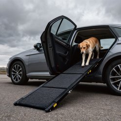 jansno Folding Car Dog Ramp with Non-Slip Rug Surface, Black, 71 x 19.3-in