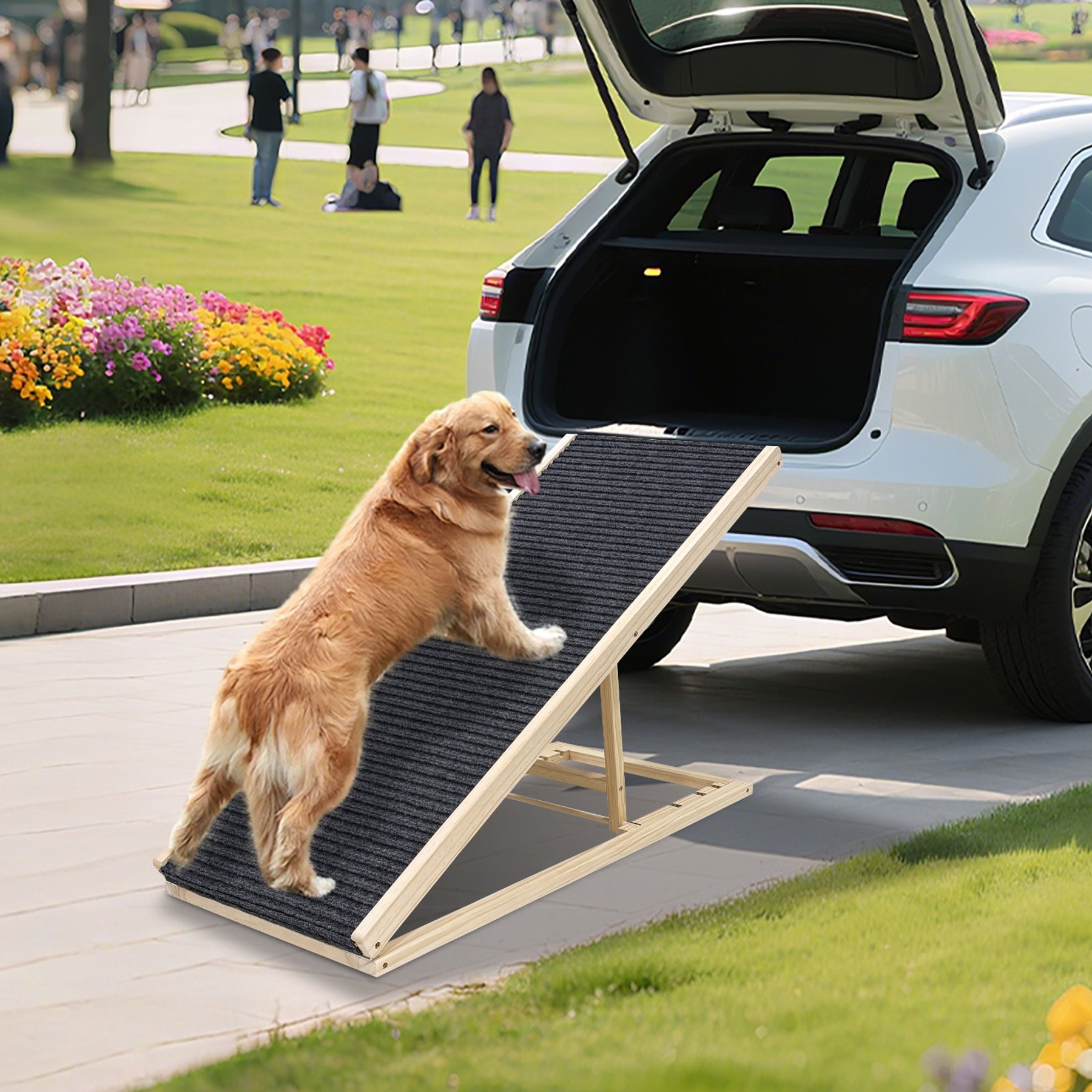 jansno 16-in Adjustable Foldable Dog Ramp, Natural Wood