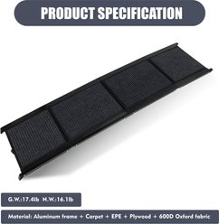 jansno Black Folding Car Dog Ramp with Non-Slip Rug Surface, Black, 65 x 17.2-in slide 2 of 9