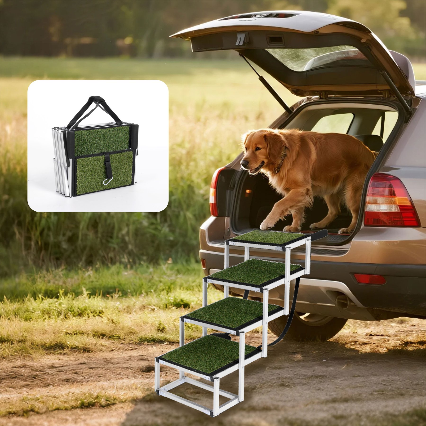 jansno Foldable Car Dog Ramp with Non-Slip Surface, Green