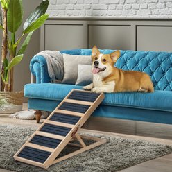 jansno Folding Ramp with 16.3 to 24-in Height Adjustment & Non-Slip Mat for Dogs & Cats, Natural Wood