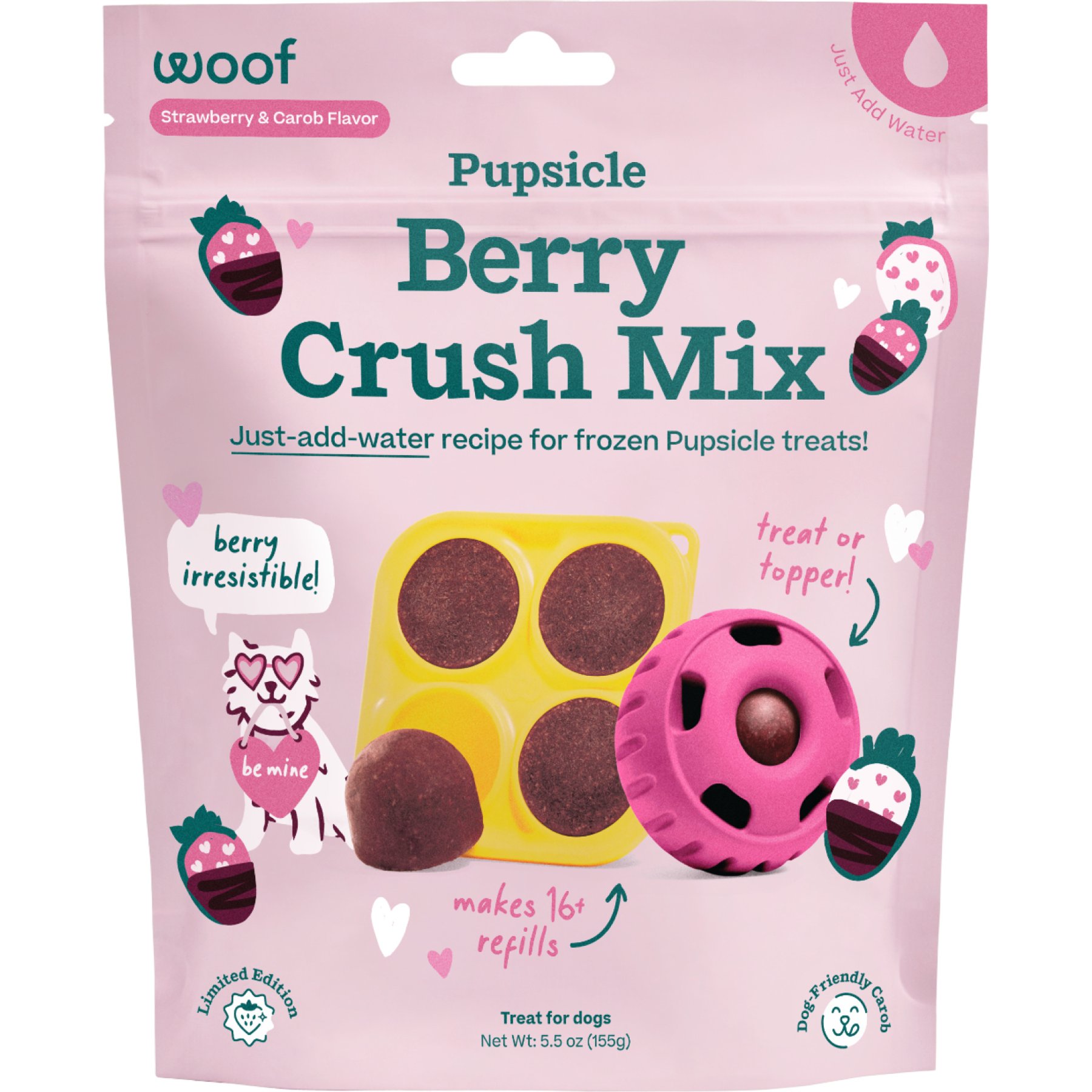 Woof Pupsicle Mix Strawberry & Carob Lickable Dog Treats, 5.5-oz bag