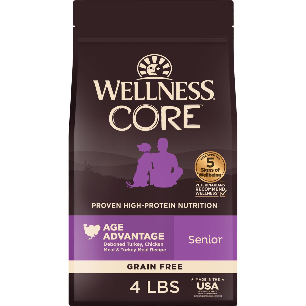 Wellness CORE Senior Grain-Free High-Protein Natural Chicken & Turkey Dry Dog Food, 4-lb bag