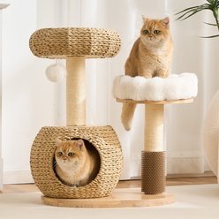 Hittite Solid Wood 30-in Faux Fur Cat Tree Tower & Condo with Sisal Scratching Post, Capsule & Ladder, 23.6 x 17.3 x 30-in