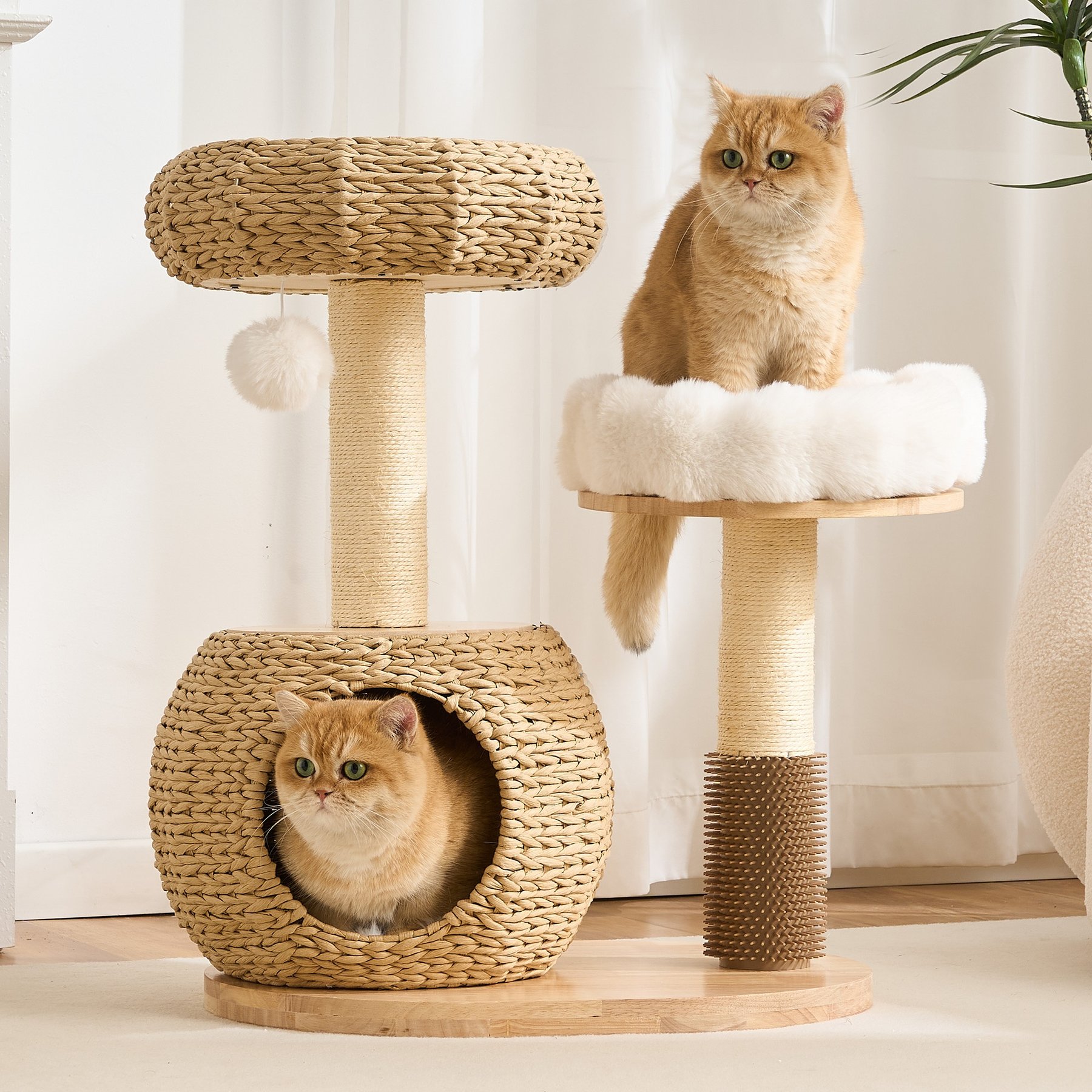 Hittite Solid Wood 30-in Ratten Cat Tree Tower & Condo with Sisal Scratching Post, Bed, Natural, 23.6 x 17.3 x 30-in