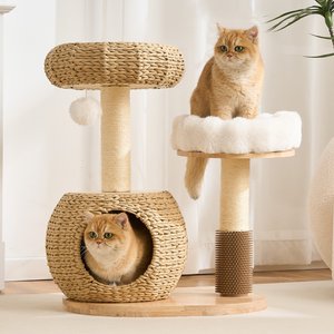Hittite Solid Wood 30-in Faux Fur Cat Tree Tower & Condo with Sisal Scratching Post, Capsule & Ladder, 23.6 x 17.3 x 30-in