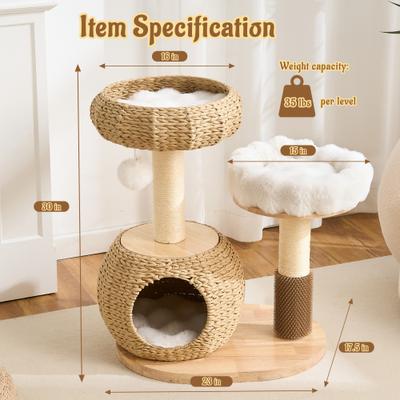 Show full view: Hittite Solid Wood 30-in Faux Fur Cat Tree Tower & Condo with Sisal Scratching Post, Capsule & Ladder, 23.6 x 17.3 x 30-in slide 8 of 10