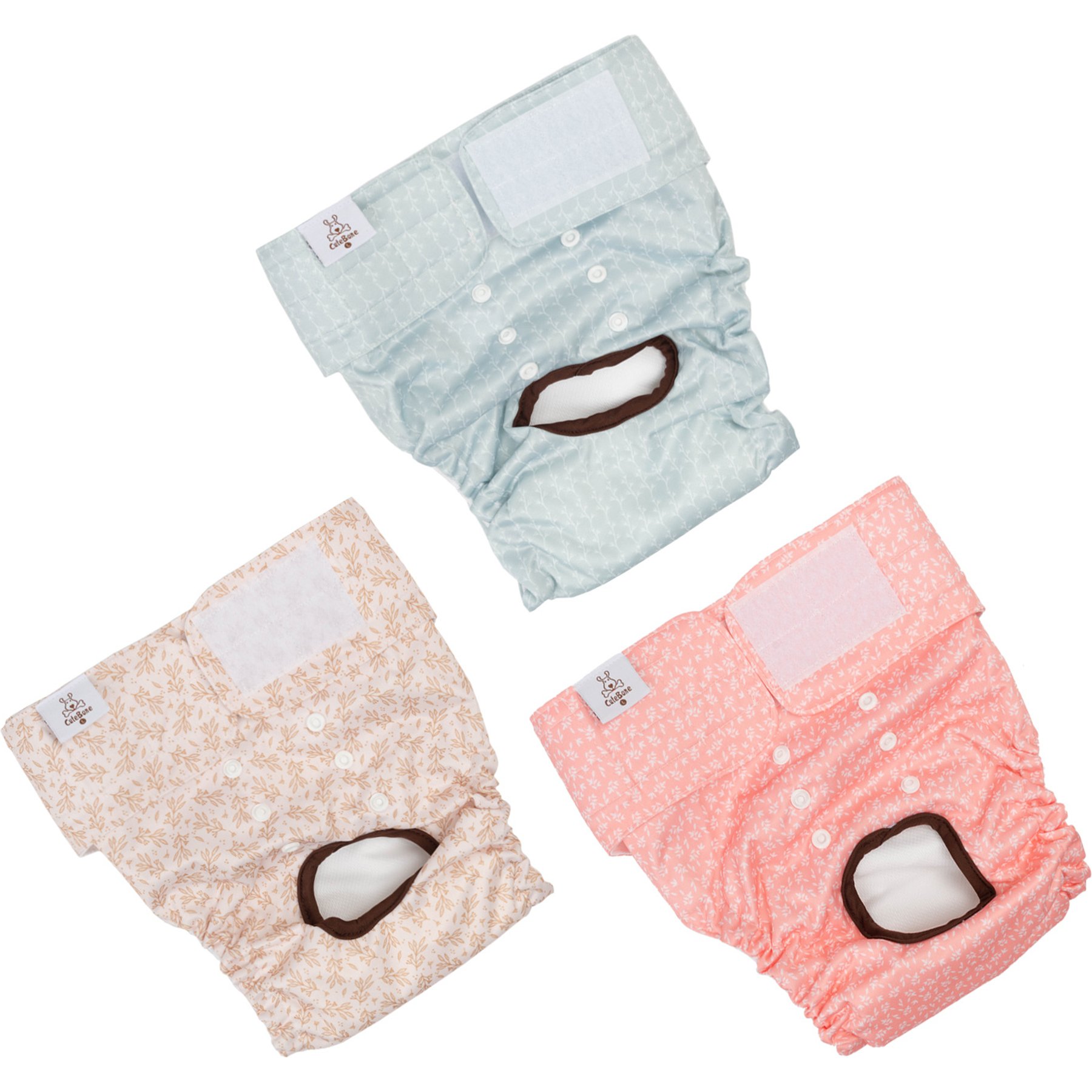 CuteBone Reusable Female Dog Diapers, 3 count, Medium: 16 to 21-in waist, Leaf