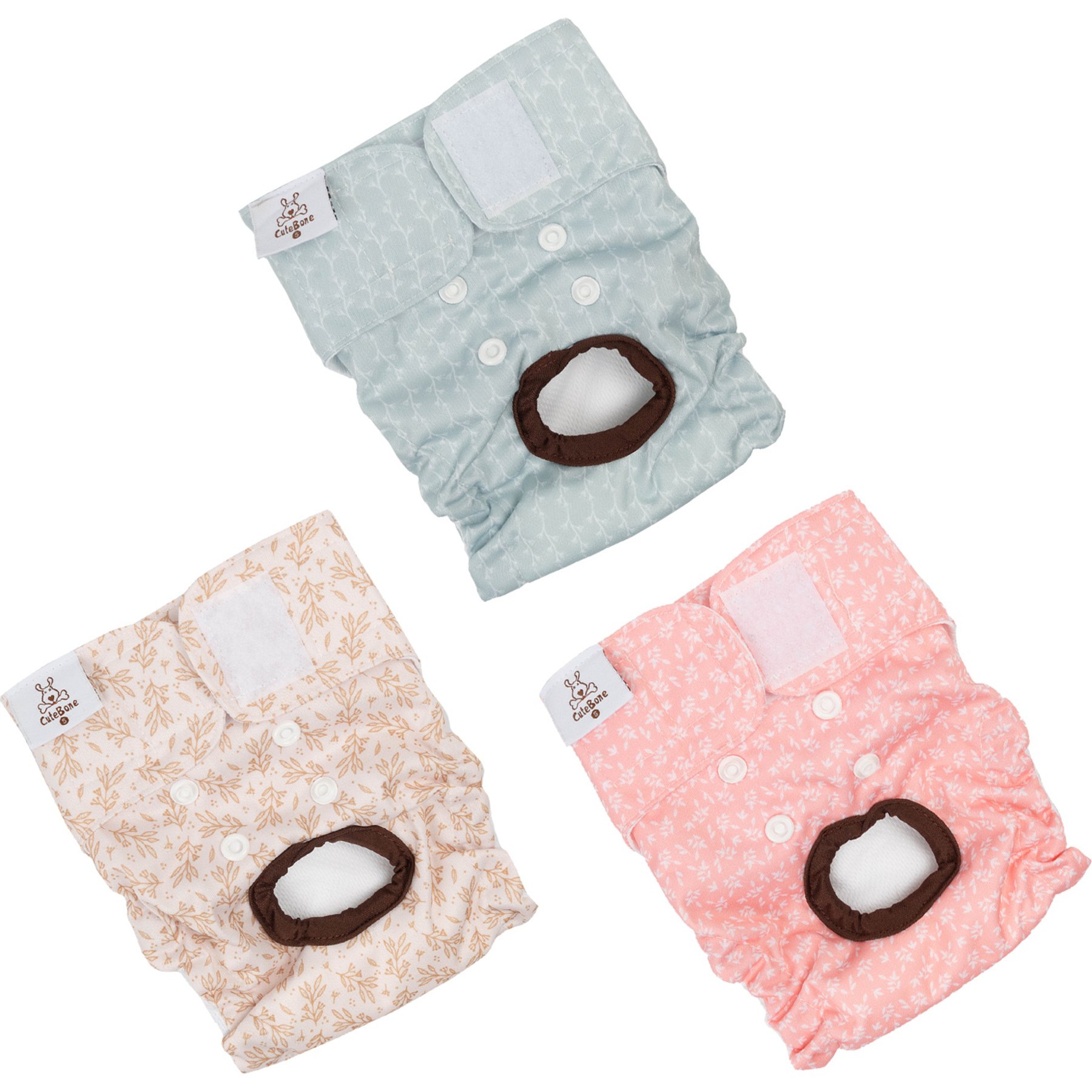 CuteBone Reusable Female Dog Diapers, 3 count, X-Small: 10-in waist, Leaf