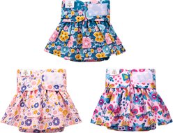 CuteBone Reusable Female Dog Diapers with Skirts, 3 count, Small: 11 to 16-in waist, Butterfly & Flower