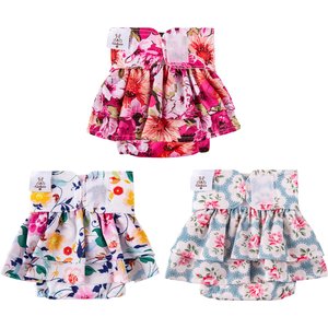 CuteBone Reusable Female Dog Diapers with Skirts, 3 count, X-Small: 10-in waist, Floral