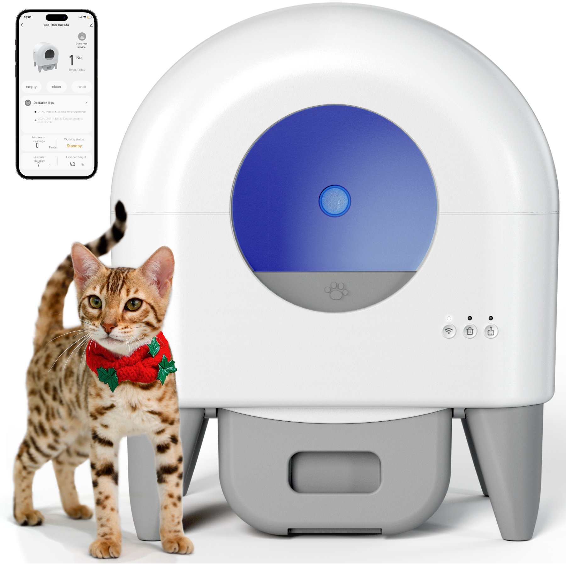 Fumoi Automatic Self Cleaning Cat Litter Box with 2 Roll Garbage Bags, Grey