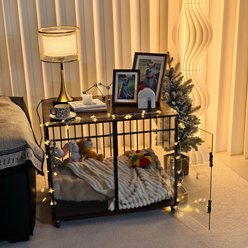 BingoPaw Self-Innovative Tempered Glass Dog Crate Furniture Style Cage with Side Table Iron Ventilated Bars, Black, 30-in slide 2 of 8