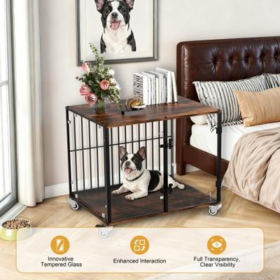 Show full view: BingoPaw Self-Innovative Tempered Glass Dog Crate Furniture Style Cage with Side Table Iron Ventilated Bars, Black, 30-in slide 9 of 10