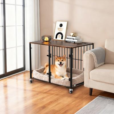 Show full view: BingoPaw Self-Innovative Tempered Glass Dog Crate Furniture Style Cage with Side Table Iron Ventilated Bars, Black, 30-in slide 5 of 10