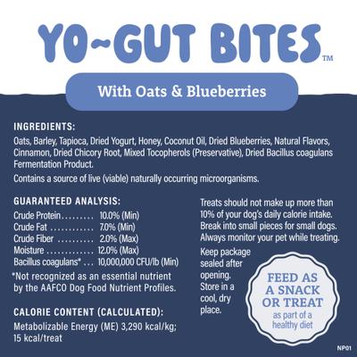 Show full view: Natural Balance Yo-Gut Bites with Oats & Blueberries Crunchy Dog Treats, 4.5-oz bag slide 7 of 9