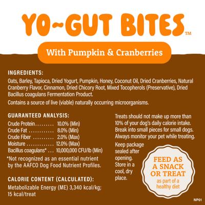 Show full view: Natural Balance Yo-Gut Bites with Pumpkin & Cranberries Crunchy Dog Treats, 10-oz bag slide 7 of 9