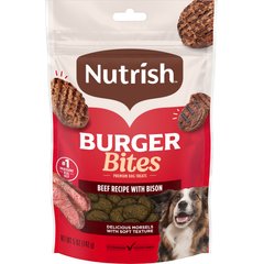 Rachael Ray Nutrish Burger Bites, Beef Burger with Bison Grain-Free Dog Treats, 5-oz bag